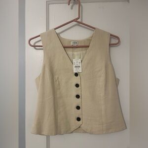 J. Crew Beige Sleeveless Vest with Black Buttons